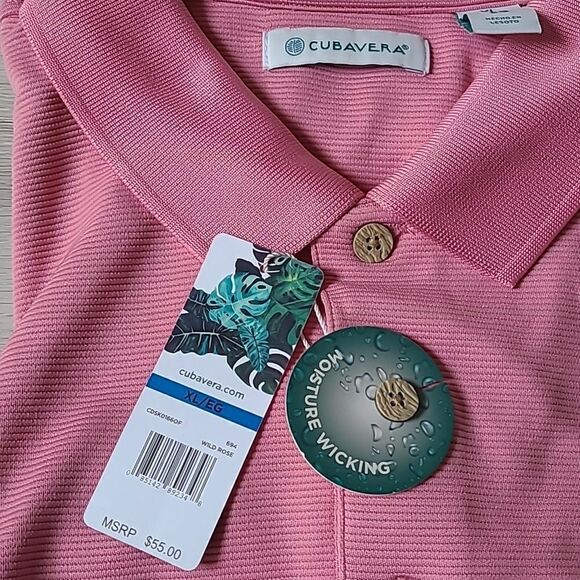 CUBAVERA BIG & TALL SOLID TEXTURED POLO WILD ROSE XL NWT‎ - Picture 5 of 6